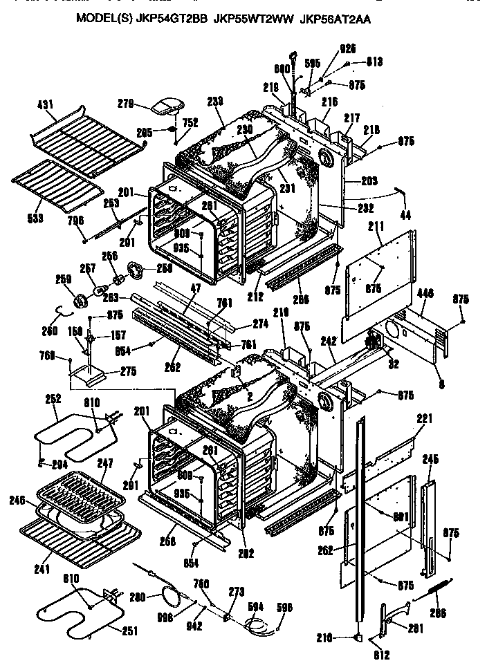 GE JKP54GT2BB main body diagram