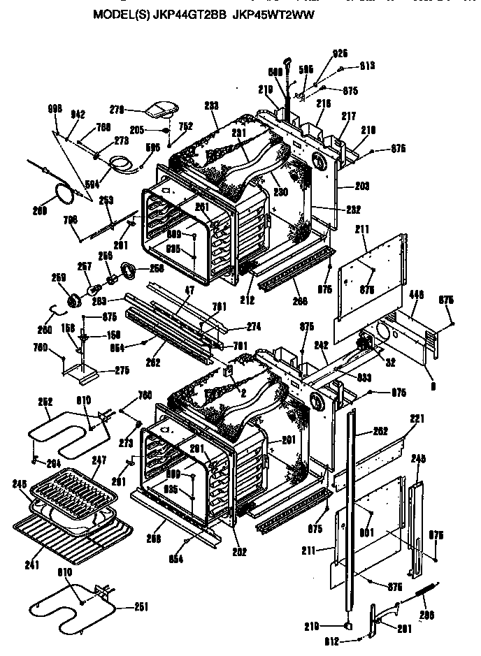 GE JKP45WT2WW main body diagram