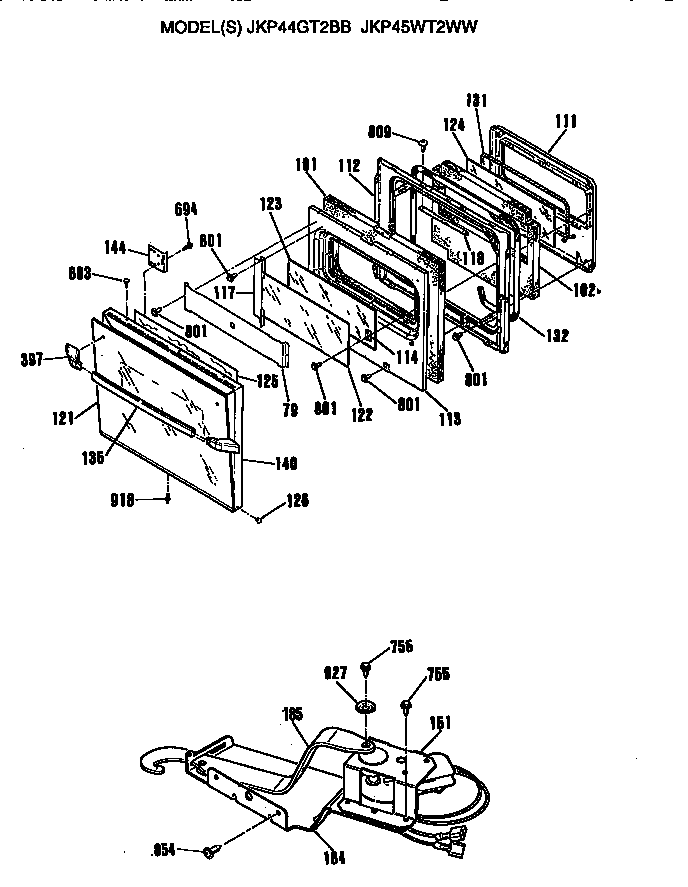 GE JKP45WT2WW door/latch diagram