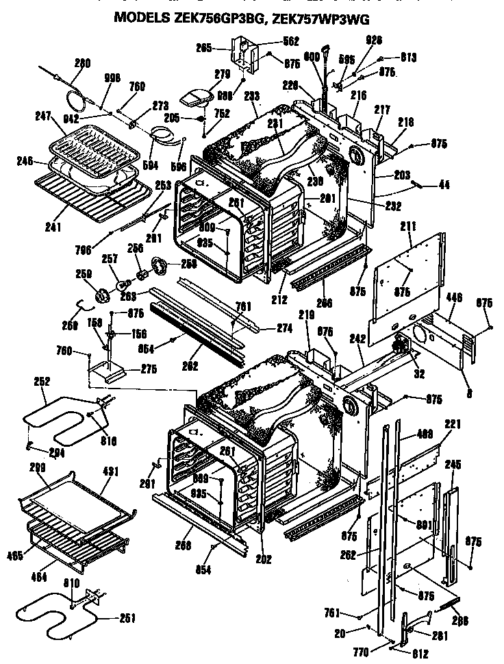 GE ZEK757WP3WG main body diagram