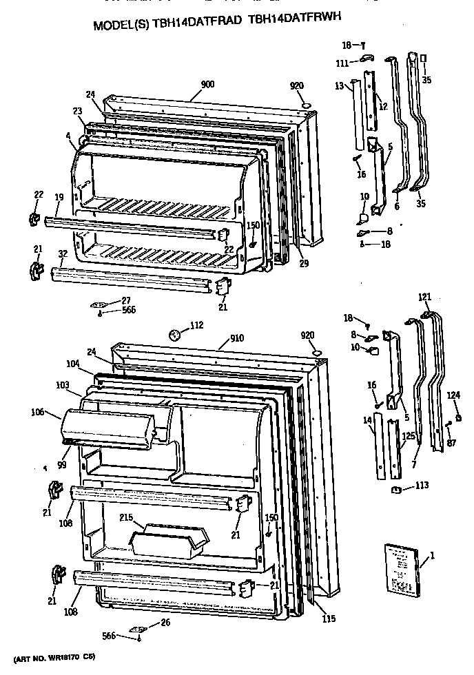 GE TBH14DATFRWH doors diagram