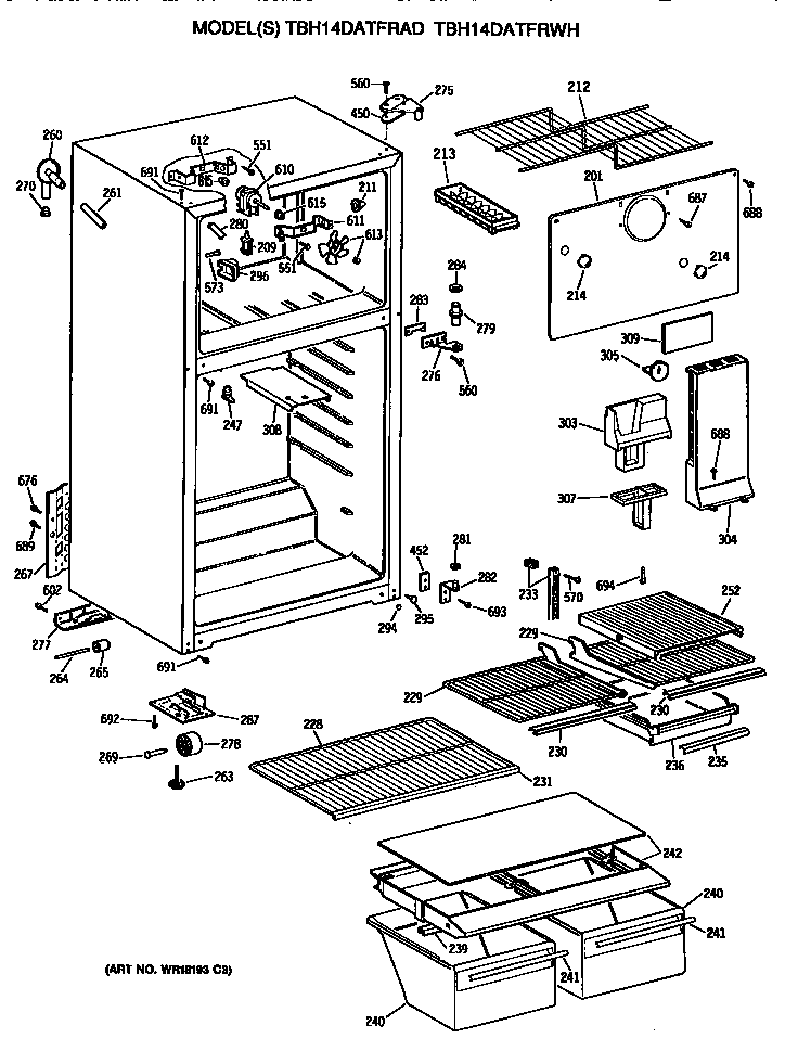 GE TBH14DATFRWH cabinet diagram