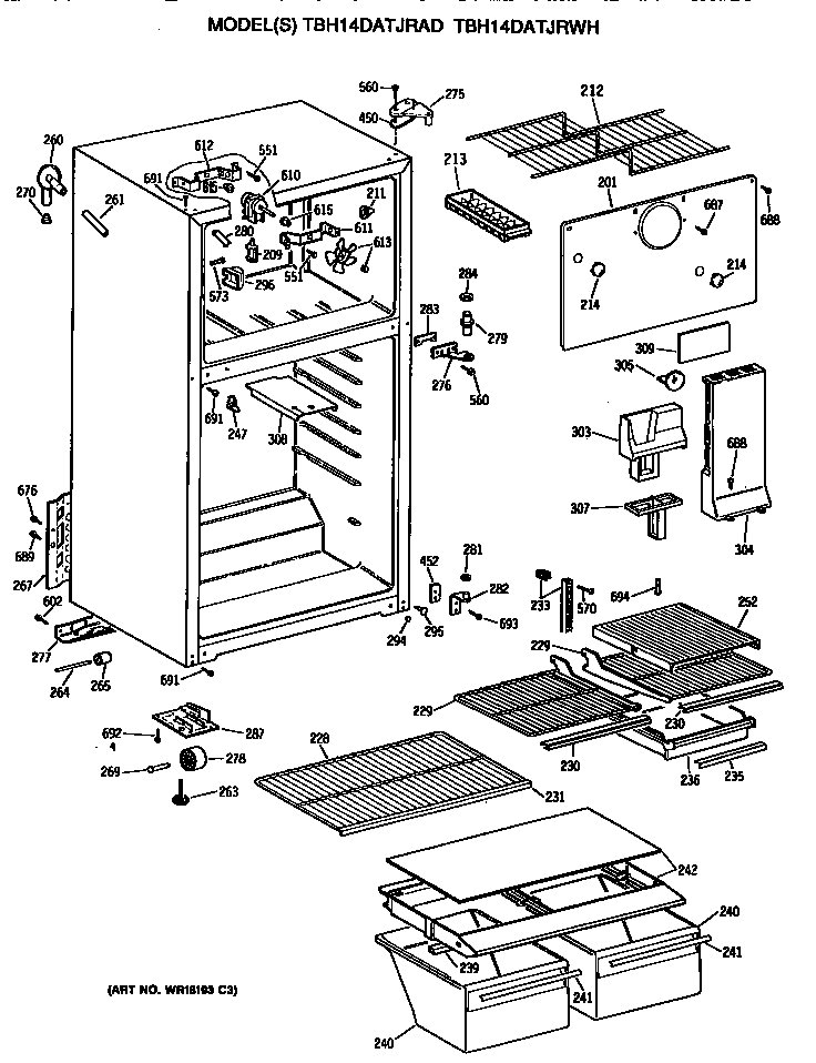 GE TBH14DATJRAD cabinet diagram