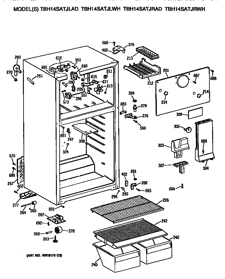 GE TBH14SATJRAD cabinet diagram