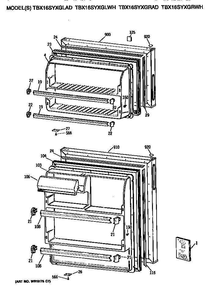 GE TBX16SYXGLAD doors diagram