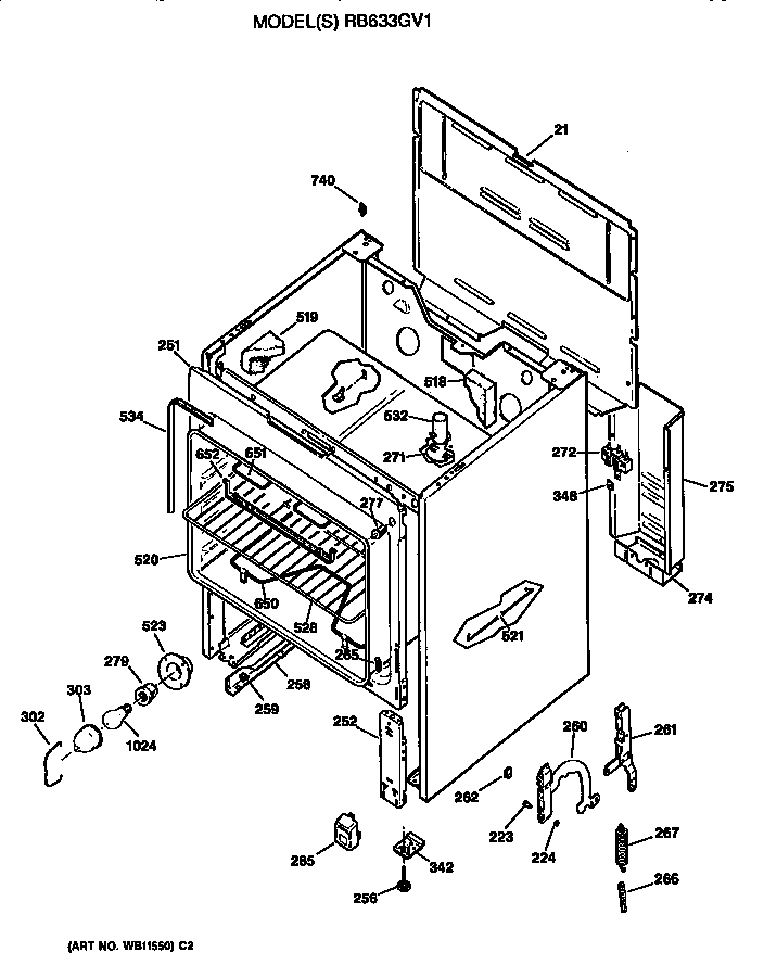 Hotpoint RB633GV1 main body diagram