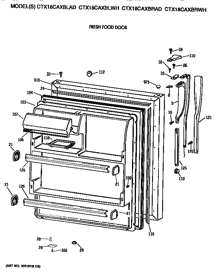 Hotpoint CTX18CAXBLAD fresh food door diagram