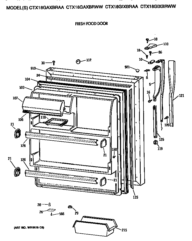 Hotpoint CTX18GAXBRAA fresh food door diagram