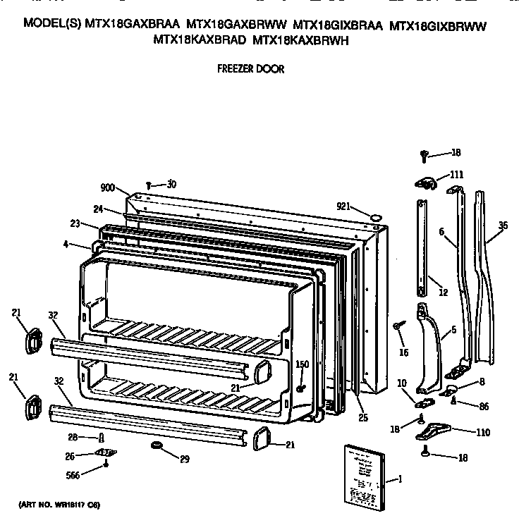 GE MTX18KAXBRWH freezer door diagram