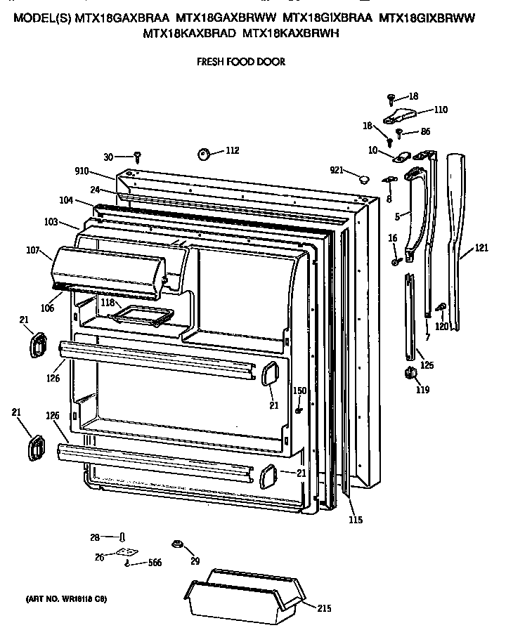 GE MTX18KAXBRWH fresh food door diagram