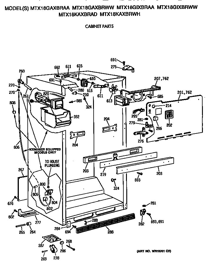 GE MTX18KAXBRWH cabinet diagram