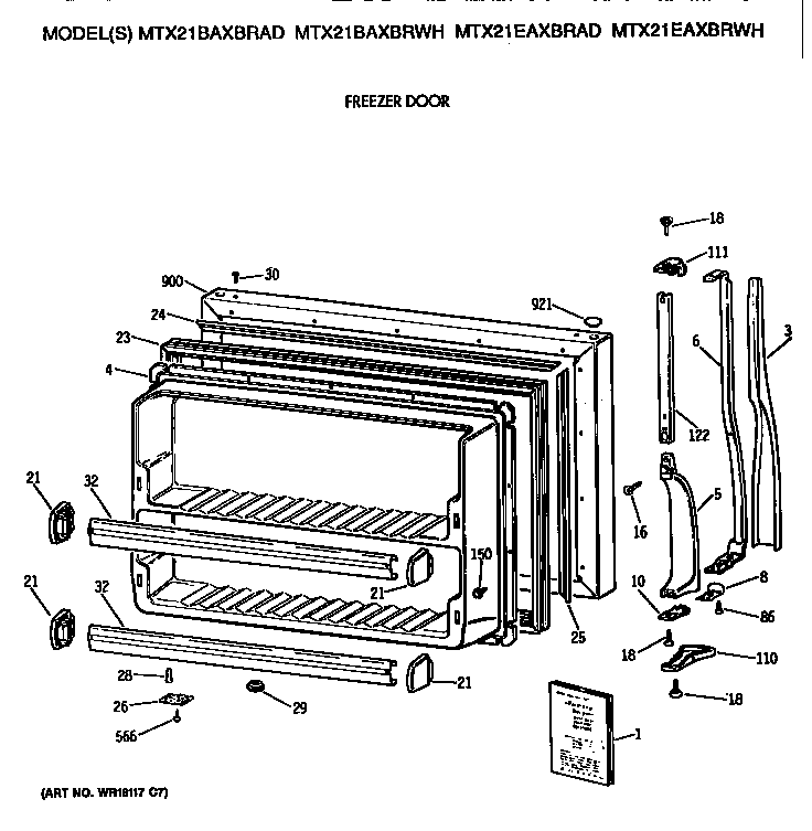 GE MTX21EAXBRAD freezer door diagram