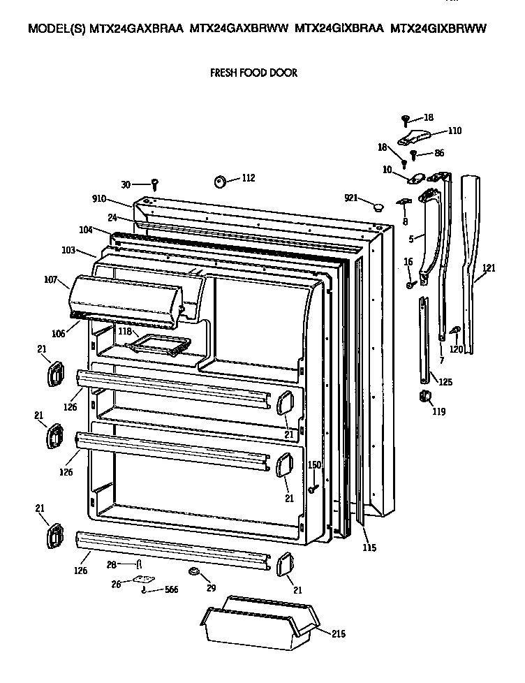 GE MTX24GIXBRWW fresh food door diagram
