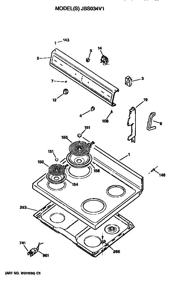 GE JBS034V1 cooktop diagram