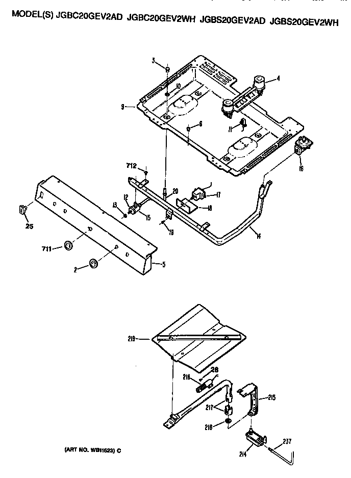 GE JGBS20GEV2WH burner assembly diagram