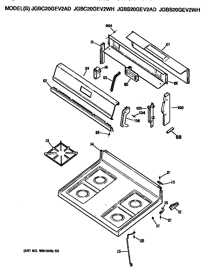 GE JGBS20GEV2WH cooktop diagram