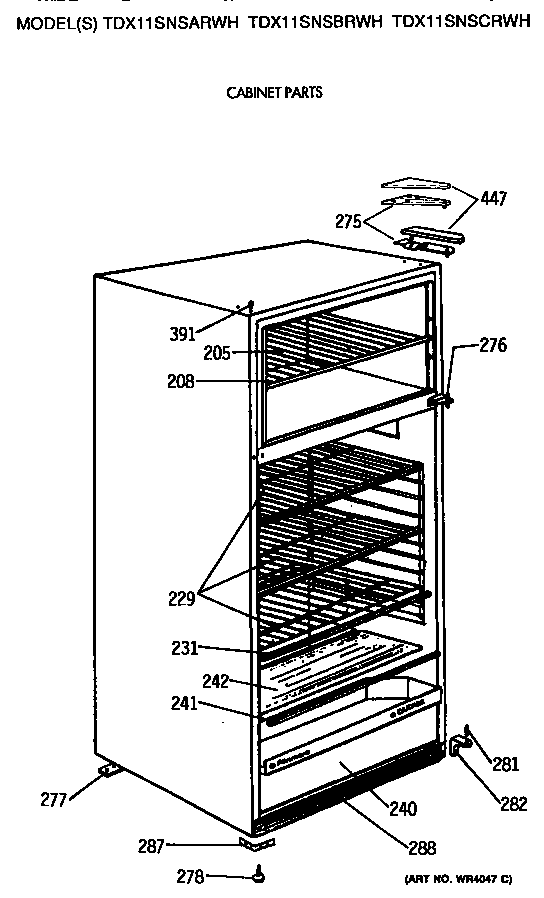 GE TDX11SNSCRWH cabinet diagram