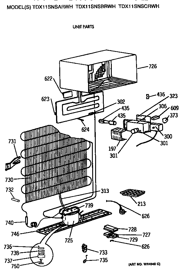 GE TDX11SNSCRWH condenser and evaporator assembly diagram