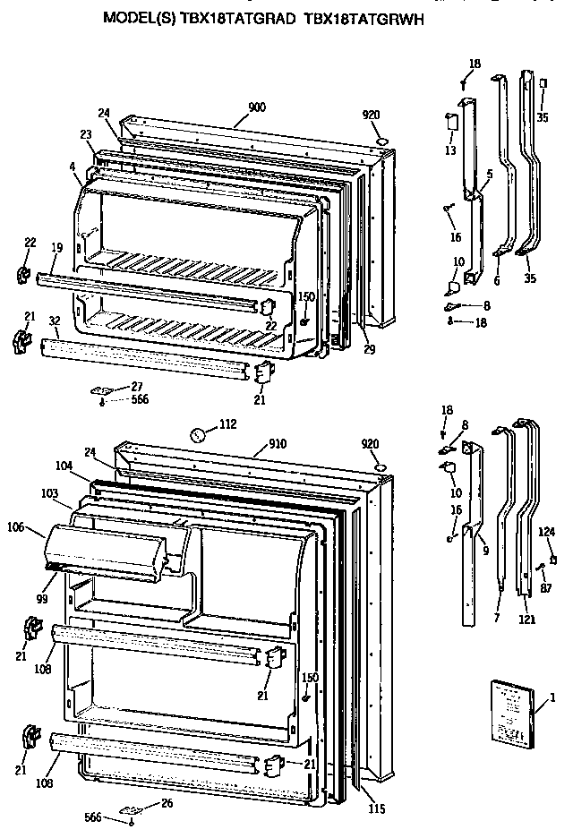 GE TBX18TATGRAD doors diagram