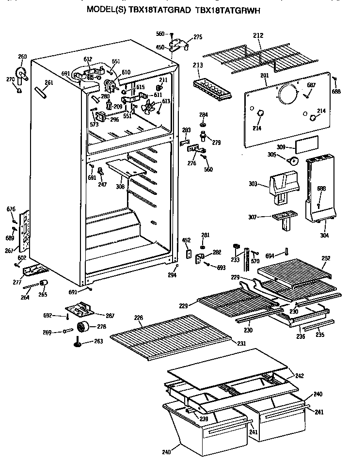 GE TBX18TATGRAD cabinet diagram