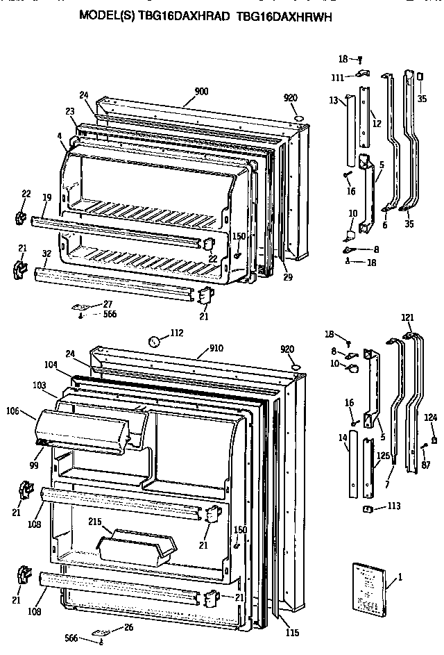 GE TBG16DAXHRAD doors diagram