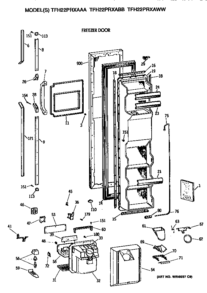 GE TFH22PRXAWW freezer door diagram