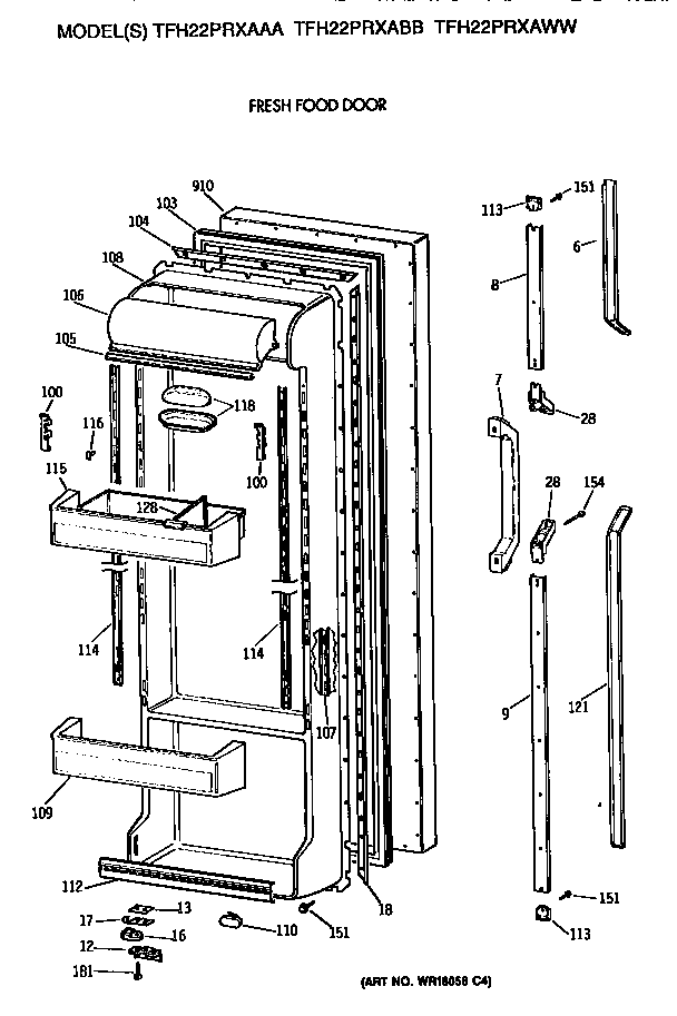 GE TFH22PRXAWW fresh food door diagram