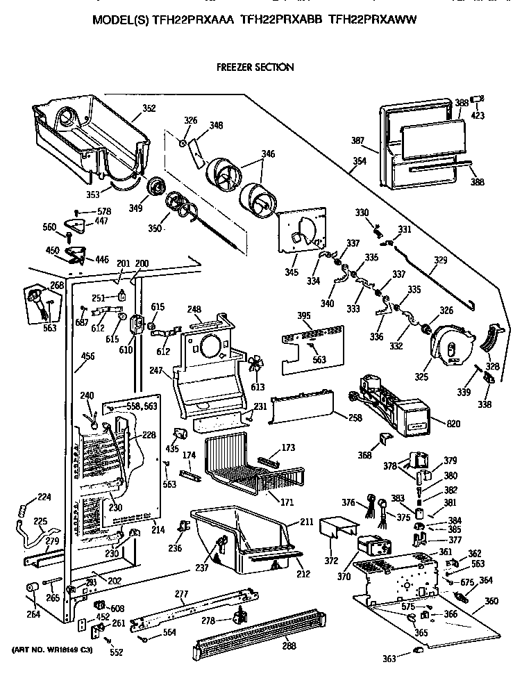 GE TFH22PRXAWW freezer section diagram