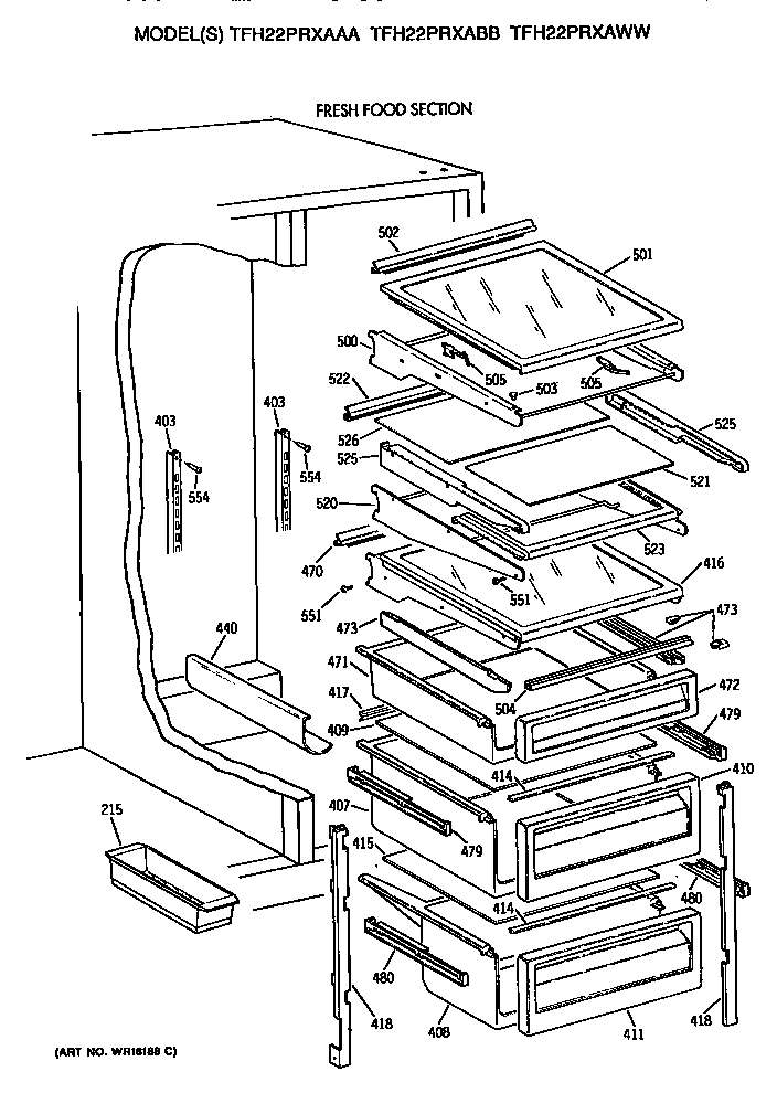 GE TFH22PRXAWW shelves diagram