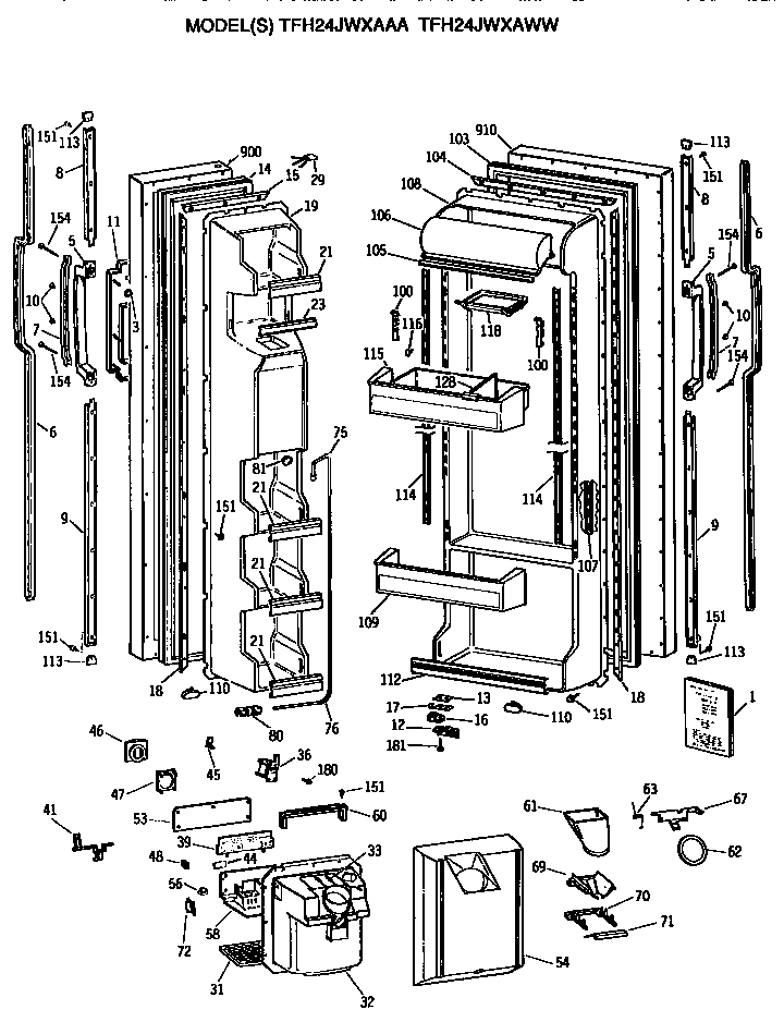 GE TFH24JWXAWW doors diagram