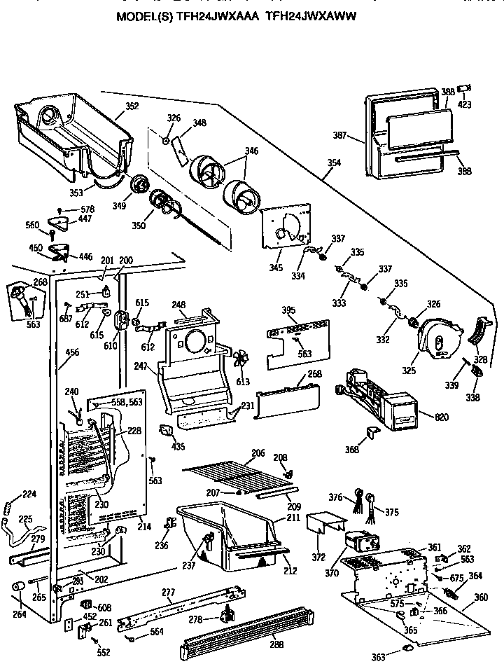 GE TFH24JWXAWW freezer section diagram
