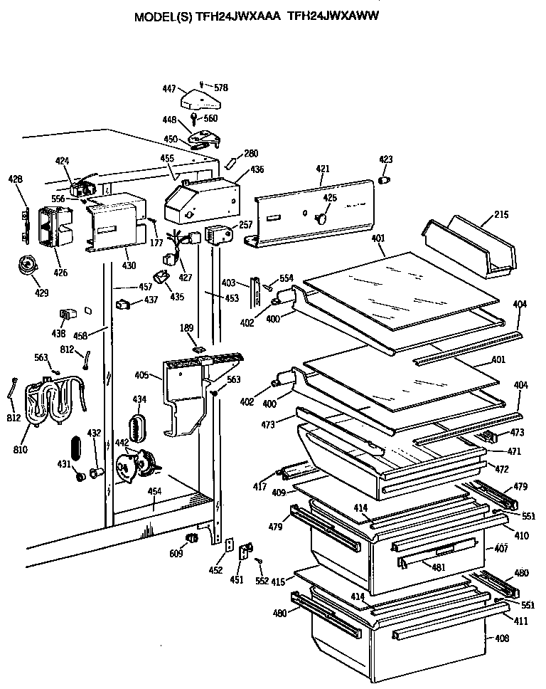 GE TFH24JWXAWW fresh food section diagram