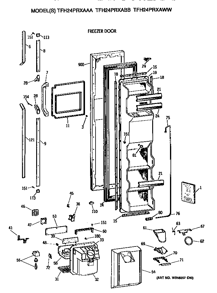 GE TFH24PRXABB freezer door diagram