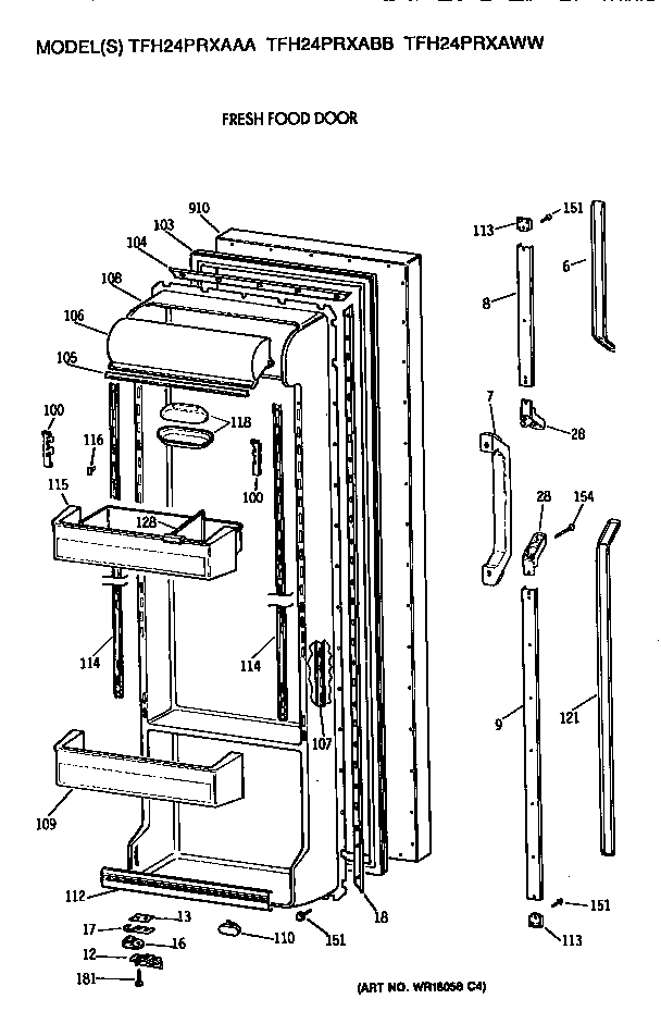 GE TFH24PRXABB fresh food door diagram