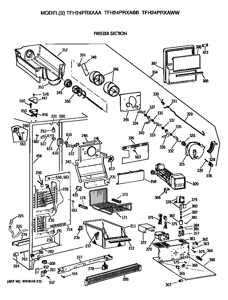 GE TFH24PRXABB freezer section diagram