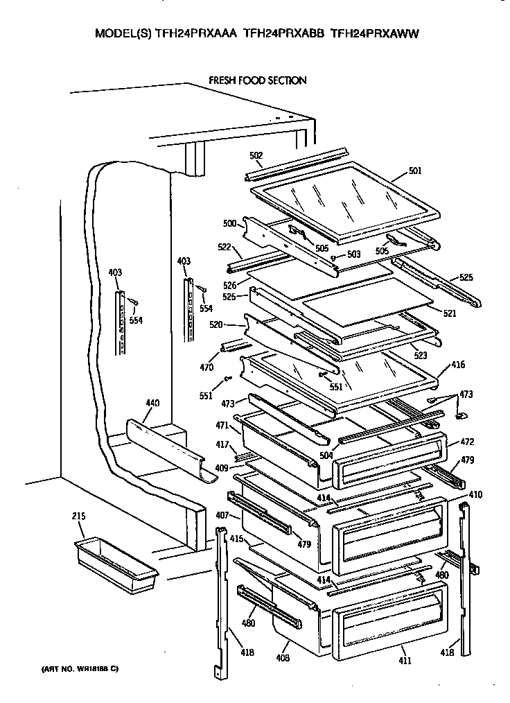 GE TFH24PRXABB shelves diagram