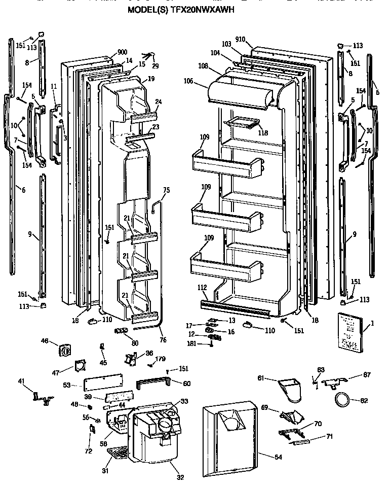 GE TFX20NWXAWH doors diagram