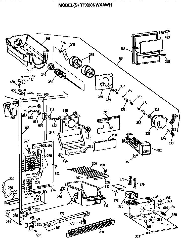 GE TFX20NWXAWH freezer section diagram