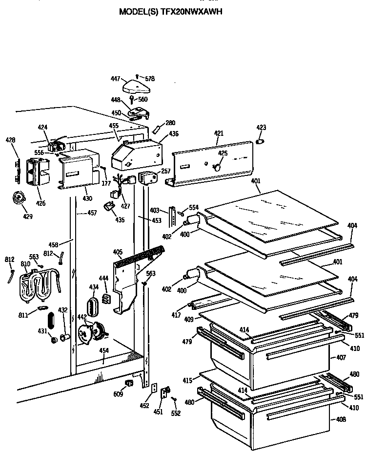 GE TFX20NWXAWH fresh food section diagram