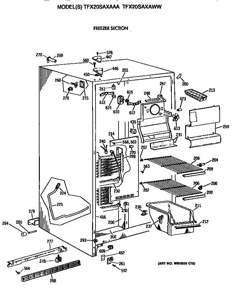 GE TFX20SAXAAA freezer section diagram