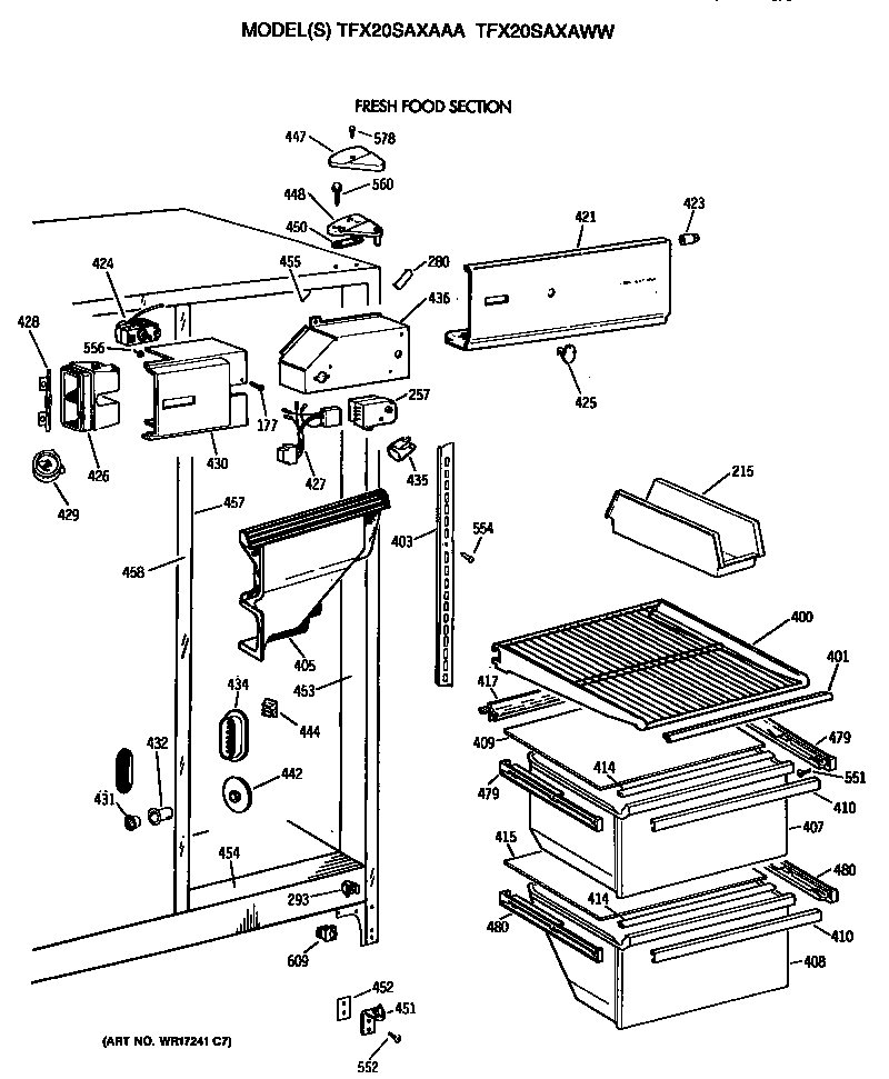 GE TFX20SAXAAA fresh food section diagram