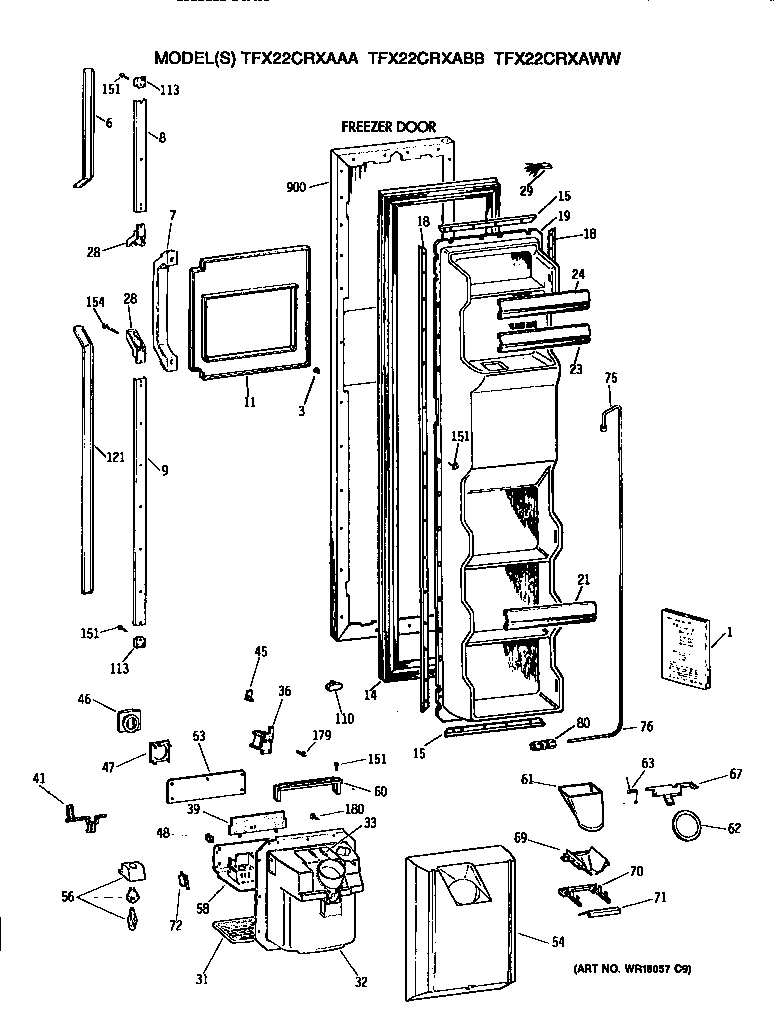 GE TFX22CRXAWW freezer door diagram