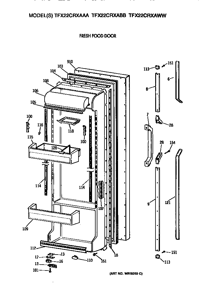 GE TFX22CRXAWW fresh food door diagram