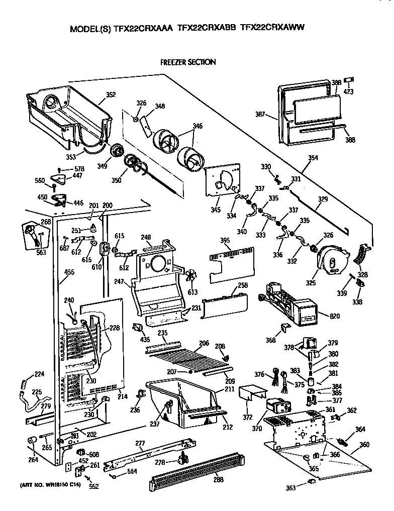 GE TFX22CRXAWW freezer section diagram