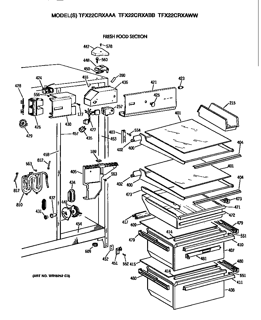 GE TFX22CRXAWW fresh food section diagram