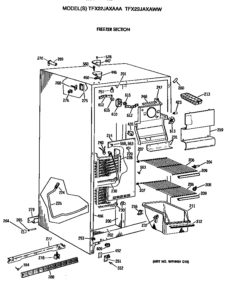 GE TFX22JAXAWW freezer section diagram