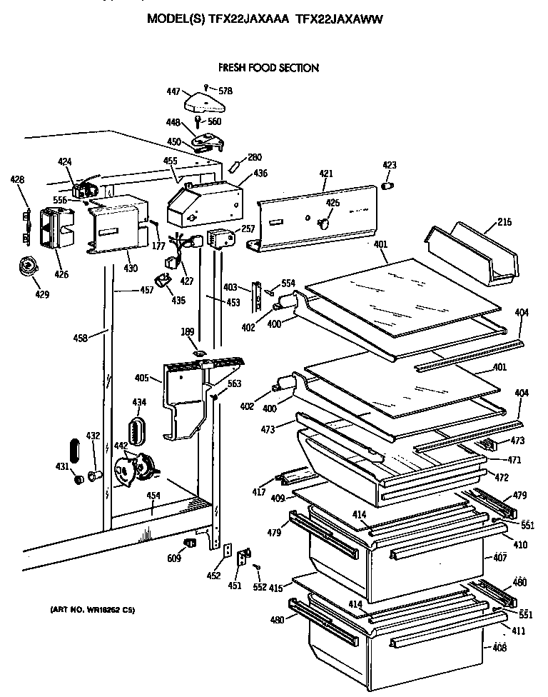 GE TFX22JAXAWW fresh food section diagram