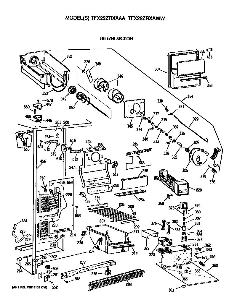 GE TFX22ZRXAAA freezer section diagram