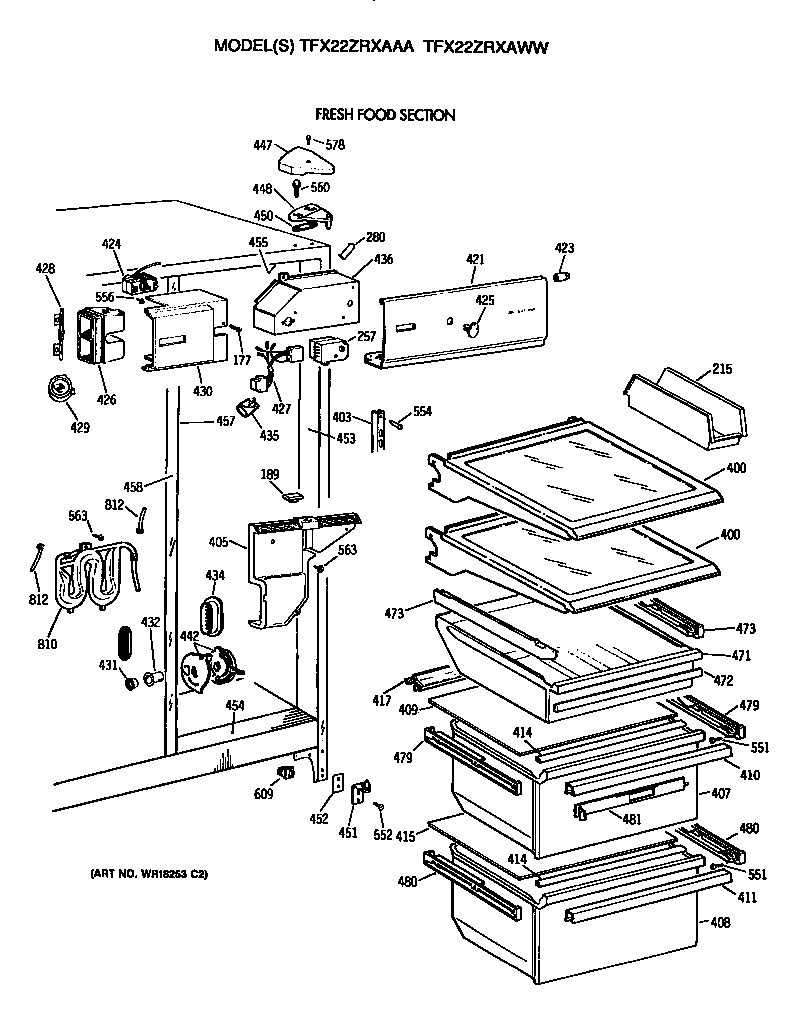 GE TFX22ZRXAAA fresh food section diagram