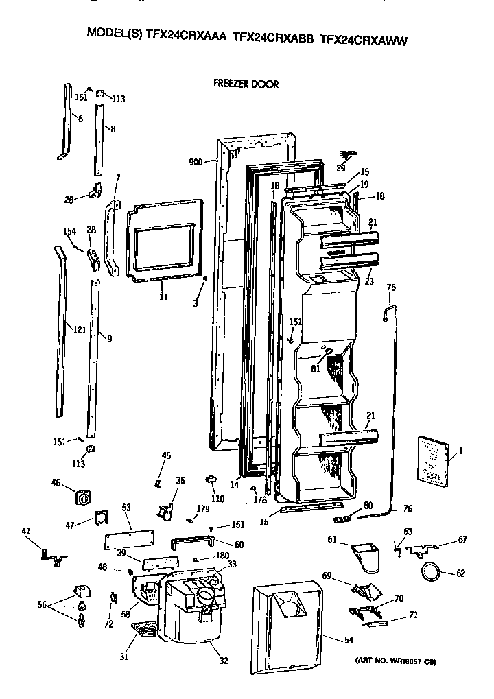 GE TFX24CRXABB freezer door diagram